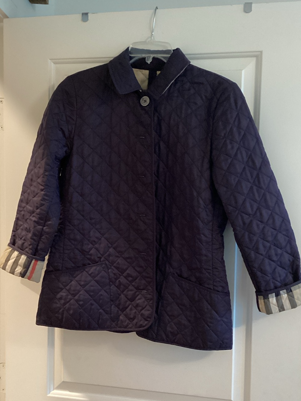 Burberry Quilted Navy Puffer Jacket with Stripe Cuff